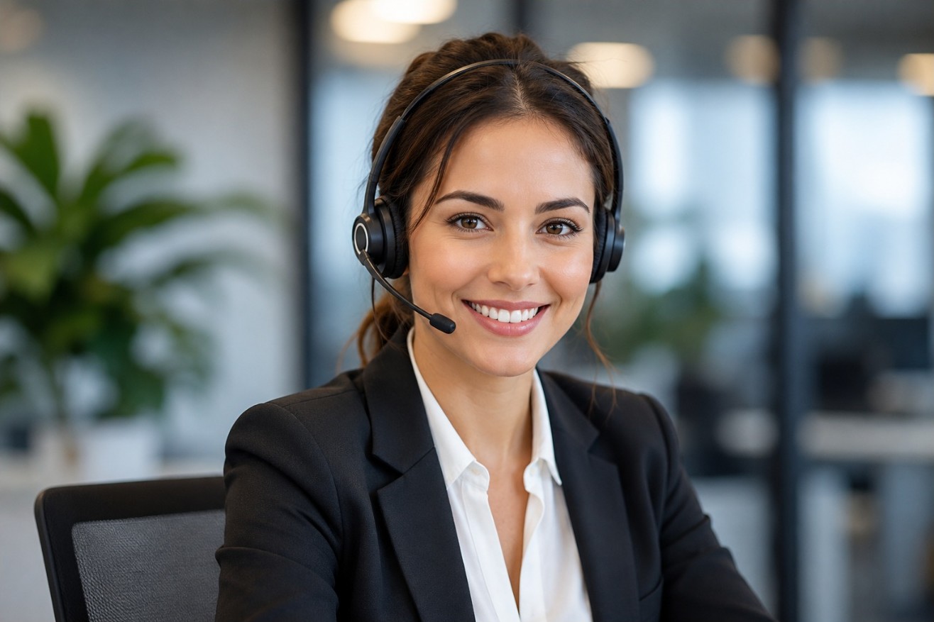 Professional virtual receptionist wearing a headset
